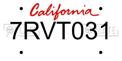 7RVT031 California License Plate