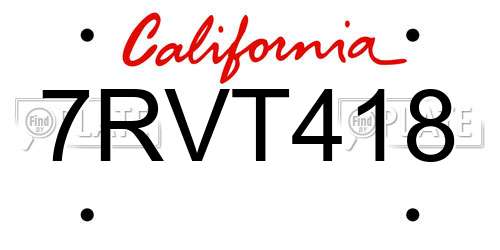 7RVT418 California License Plate