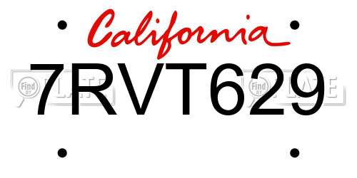7RVT629 California License Plate