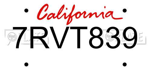 7RVT839 California License Plate