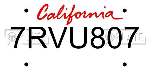 7RVU807 California License Plate