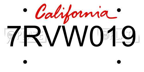 7RVW019 California License Plate