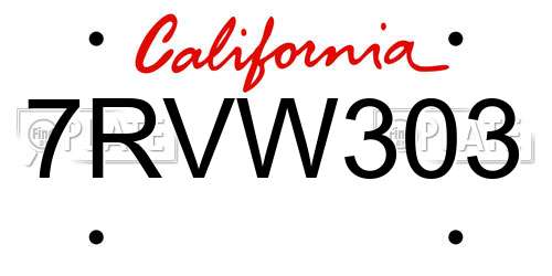 7RVW303 California License Plate