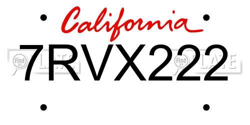 7RVX222 California License Plate