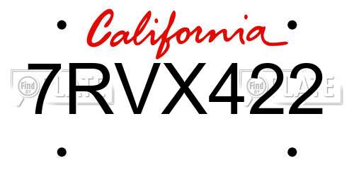 7RVX422 California License Plate