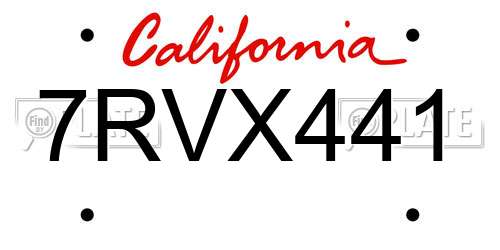 7RVX441 California License Plate