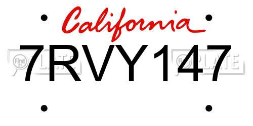 7RVY147 California License Plate