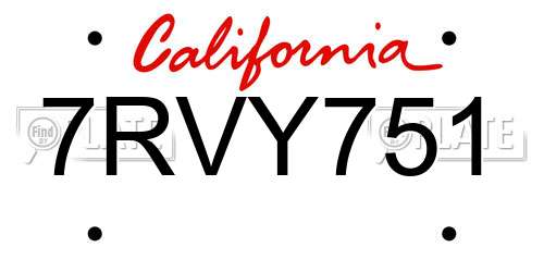 7RVY751 California License Plate