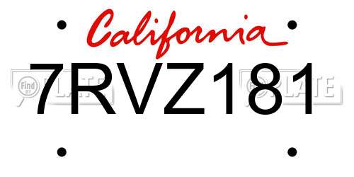 7RVZ181 California License Plate