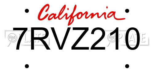 7RVZ210 California License Plate