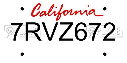 7RVZ672 California License Plate