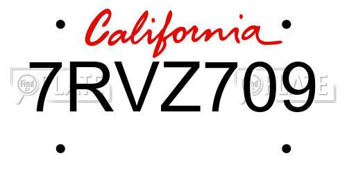7RVZ709 California License Plate