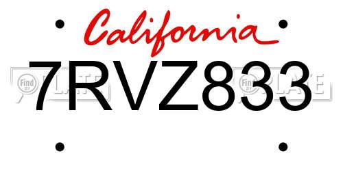 7RVZ833 California License Plate