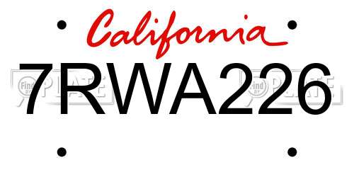 7RWA226 California License Plate