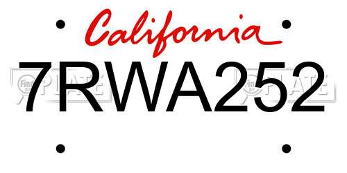 7RWA252 California License Plate