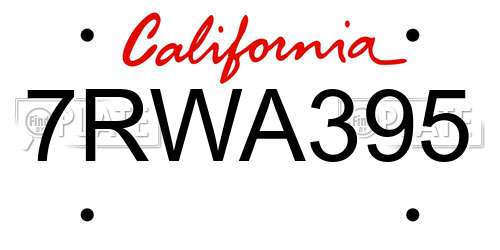 7RWA395 California License Plate