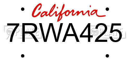 7RWA425 California License Plate