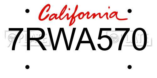 7RWA570 California License Plate