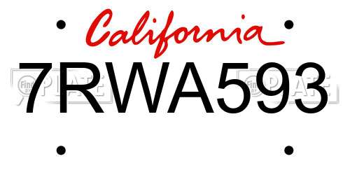 7RWA593 California License Plate