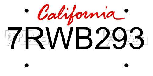 7RWB293 California License Plate