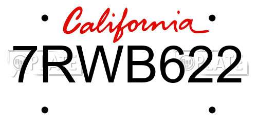 7RWB622 California License Plate