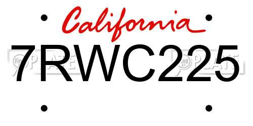 7RWC225 California License Plate
