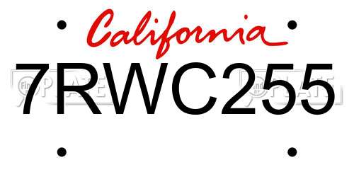 7RWC255 California License Plate