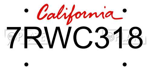7RWC318 California License Plate