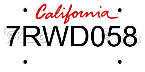 7RWD058 California License Plate