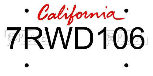 7RWD106 California License Plate