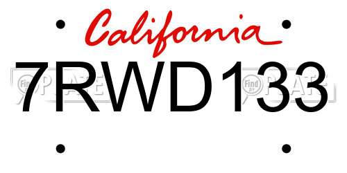 7RWD133 California License Plate