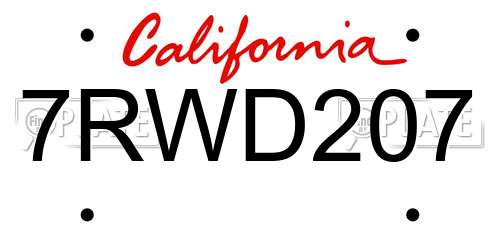 7RWD207 California License Plate