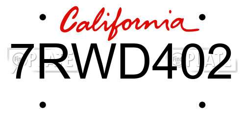 7RWD402 California License Plate