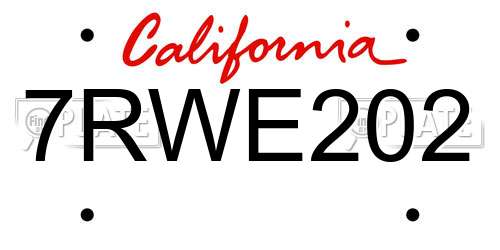 7RWE202 California License Plate