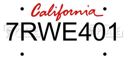7RWE401 California License Plate