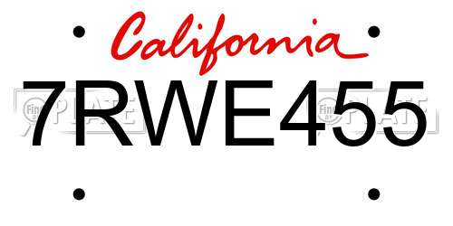 7RWE455 California License Plate