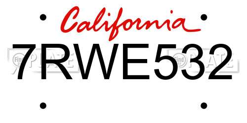 7RWE532 California License Plate