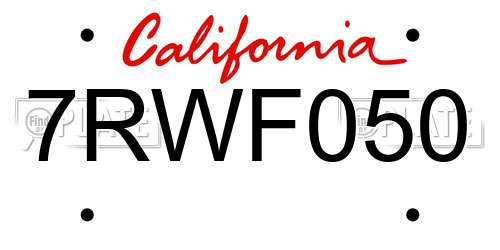 7RWF050 California License Plate