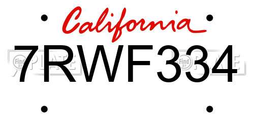 7RWF334 California License Plate