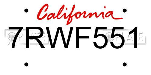 7RWF551 California License Plate