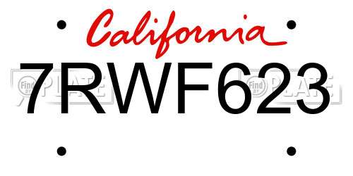 7RWF623 California License Plate