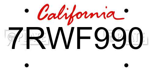 7RWF990 California License Plate
