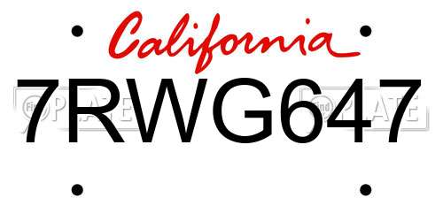 7RWG647 California License Plate