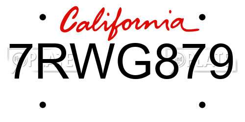 7RWG879 California License Plate