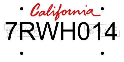 7RWH014 California License Plate