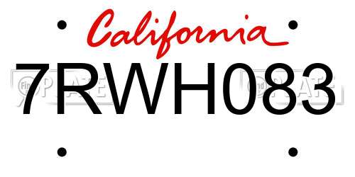 7RWH083 California License Plate