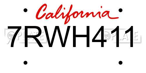 7RWH411 California License Plate