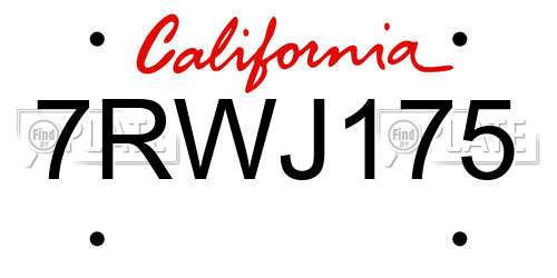 7RWJ175 California License Plate