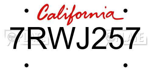 7RWJ257 California License Plate