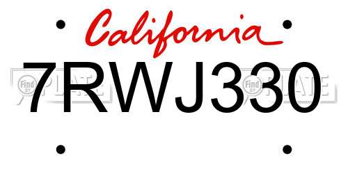 7RWJ330 California License Plate